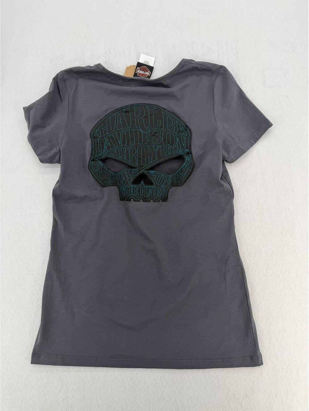 Harley Davidson Women's T-Shirt Size M Gray Skull Cutout Classic Streetwear